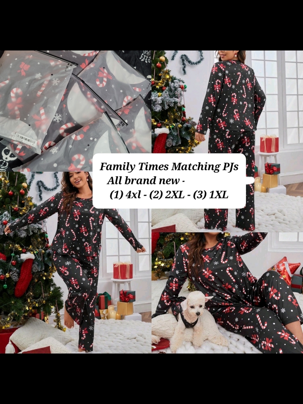 Family Times Candy Cane Kids Pajama Set - Black